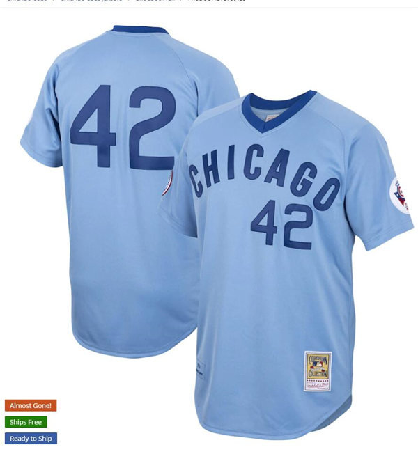 Mens Chicago Cubs #42 Bruce Sutter Mitchell & Ness Light Blue Pullover 1976 Cooperstown Collection Authentic Jersey