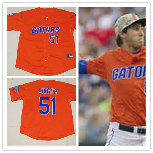 Mens Florida Gators #51 Brady Singer Nike 2016 Orange Gators With Name College Baseball Alumni Jersey