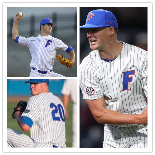 Mens Florida Gators #20 Nick Pogue Nike 2021 White Pinstripe College Baseball Game Jersey