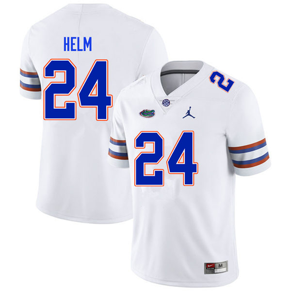 Mens Florida Gators #24 Avery Helm White Jordan Brand College Football Game Jersey