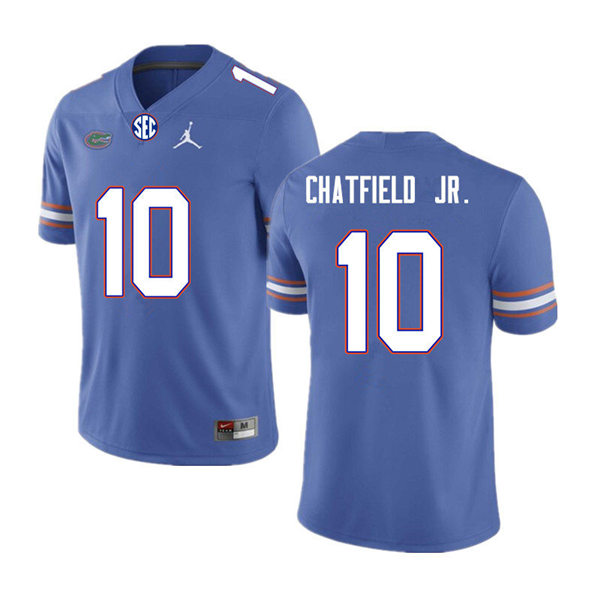 Mens Florida Gators #10 Andrew Chatfield Jr. Royal Jordan Brand College Football Game Jersey