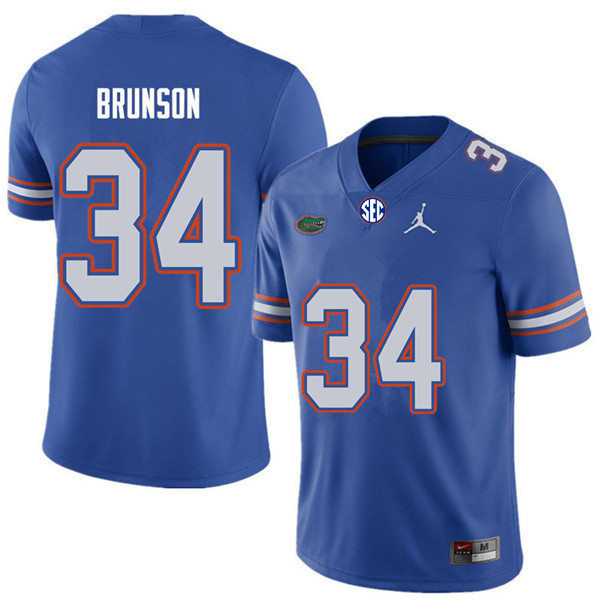 Mens Florida Gators #34 Lacedrick Brunson Royal Jordan Brand College Football Game Jersey