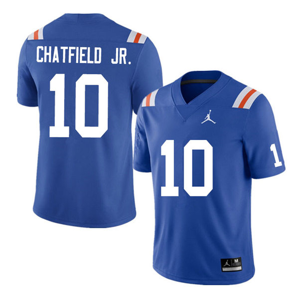 Mens Florida Gators #10 Andrew Chatfield Jr. Jordan Brand Royal Retro 1960's Football Jersey