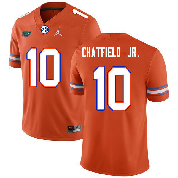 Mens Florida Gators #10 Andrew Chatfield Jr. Orange Jordan Brand College Football Game Jersey