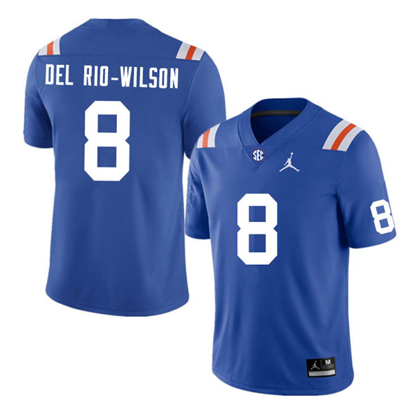 Mens Florida Gators #8 Carlos Del Rio-Wilson Jordan Brand Royal Retro 1960's Football Jersey
