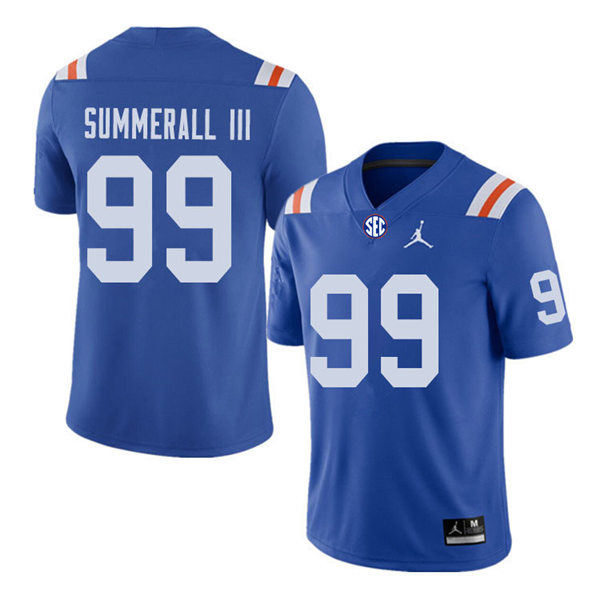 Mens Florida Gators #99 Lloyd Summerall III Jordan Brand Royal Retro 1960's Football Jersey