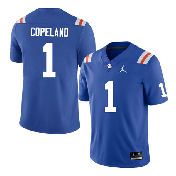 Mens Florida Gators #1 Jacob Copeland Jordan Brand Royal Retro 1960's Football Jersey