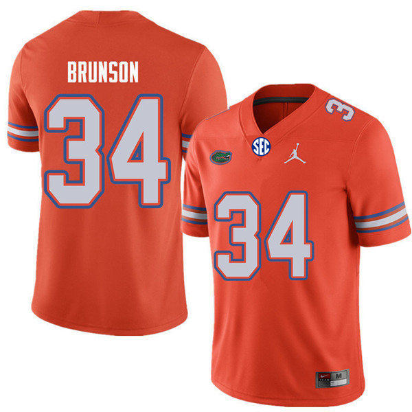 Mens Florida Gators #34 Lacedrick Brunson Orange Jordan Brand College Football Game Jersey