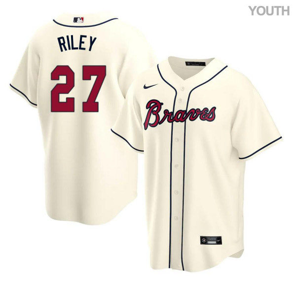 Youth Atlanta Braves #27 Austin Riley Nike Cream Alternate Cool Base Jersey