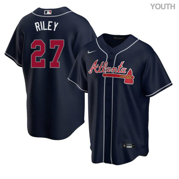 Youth Atlanta Braves #27 Austin Riley Nike Navy Alternate Cool Base Jersey