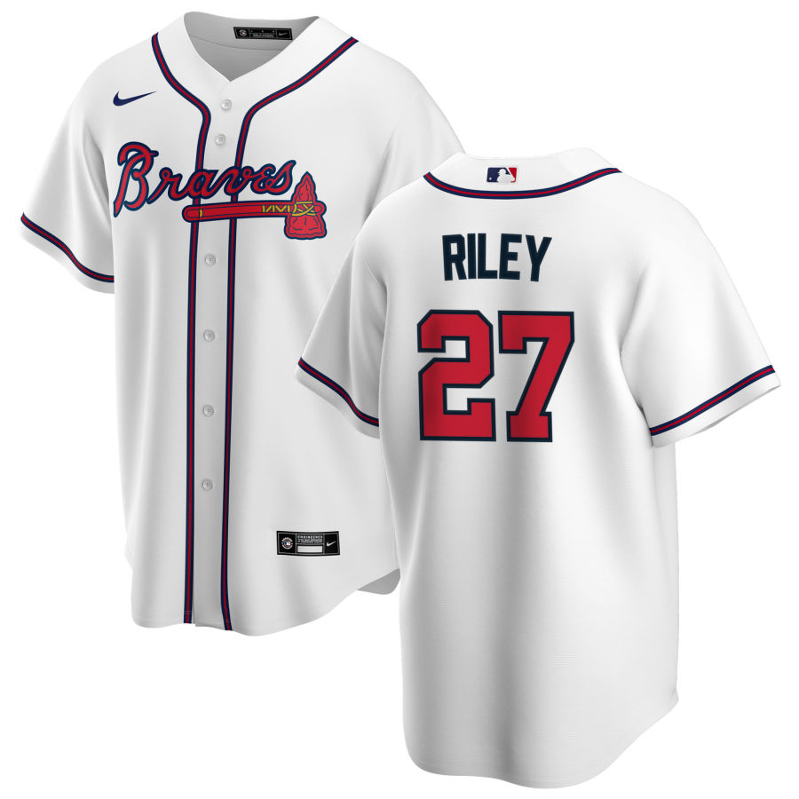 Youth Atlanta Braves #27 Austin Riley Nike Home White Cool Base Jersey