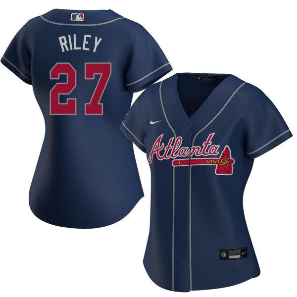 Womens Atlanta Braves #27 Austin Riley Nike Navy Alternate Cool Base Jersey