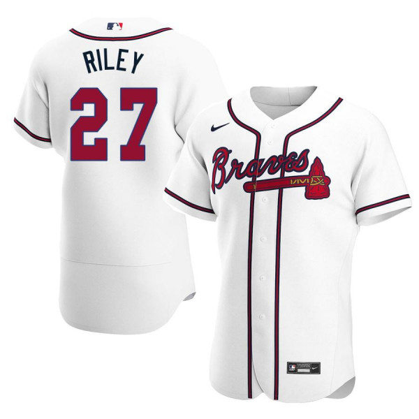 Mens Atlanta Braves #27 Austin Riley Nike Home White Flex Base Jersey