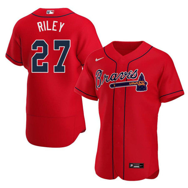 Mens Atlanta Braves 27 Austin Riley Nike Home White Cool Base Jersey