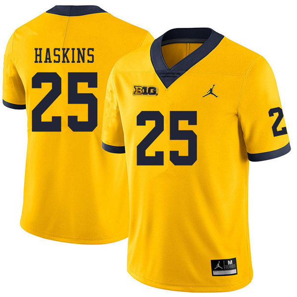 Mens Michigan Wolverines #25 Hassan Haskins Jordan Brand Gold College Football Game Jersey