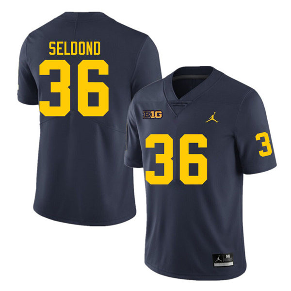 Mens Michigan Wolverines #36 Andre Seldon Jordan Brand Navy College Football Game Jersey