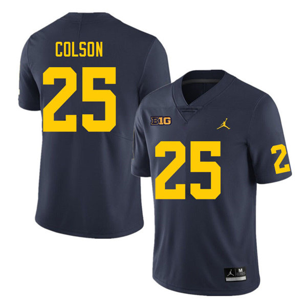 Mens Michigan Wolverines #25 Junior Colson Jordan Brand Navy College Football Game Jersey