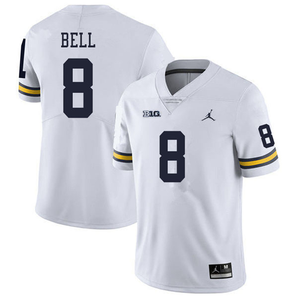 Mens Michigan Wolverines #8 Ronnie Bell Jordan Brand White College Football Game Jersey