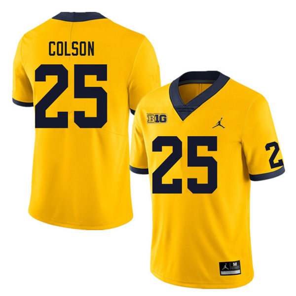 Mens Michigan Wolverines #25 Junior Colson Jordan Brand Gold College Football Game Jersey