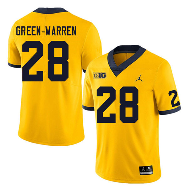 Mens Michigan Wolverines #28 Darion Green-Warren Jordan Brand Gold College Football Game Jersey