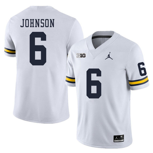 Mens Michigan Wolverines #6 Cornelius Johnson Jordan Brand White College Football Game Jersey