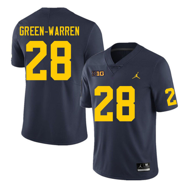 Mens Michigan Wolverines #28 Darion Green-Warren Jordan Brand Navy College Football Game Jersey