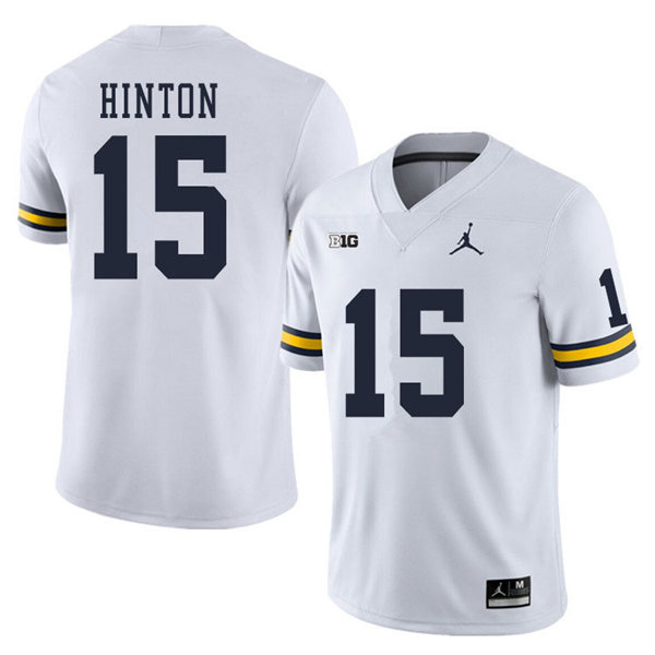 Mens Michigan Wolverines #15 Christopher Hinton Jordan Brand White College Football Game Jersey