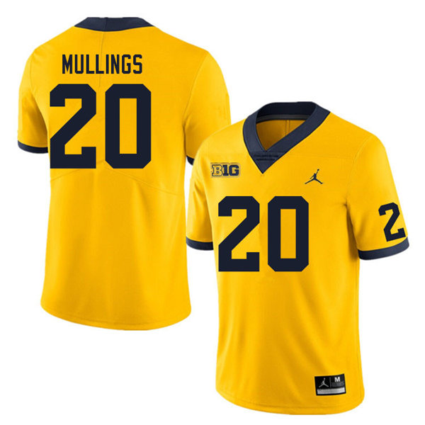 Mens Michigan Wolverines #20 Kalel Mullings Jordan Brand Gold College Football Game Jersey