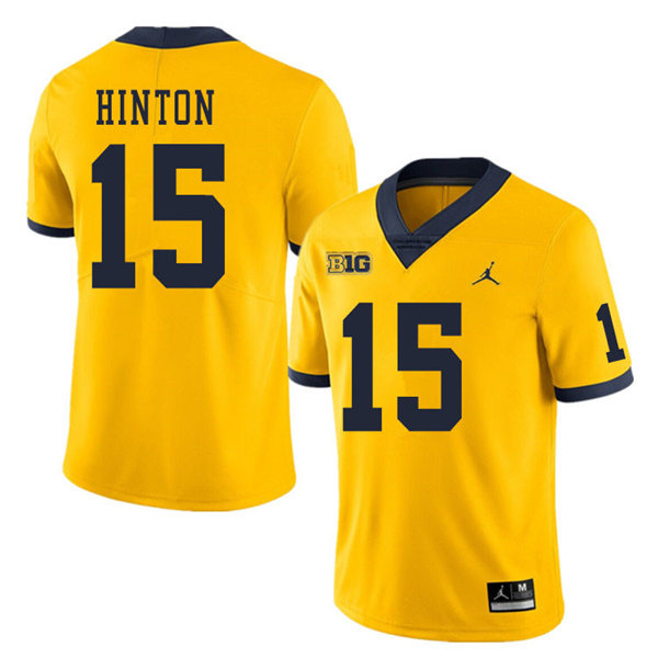 Mens Michigan Wolverines #15 Christopher Hinton Jordan Brand Gold College Football Game Jersey