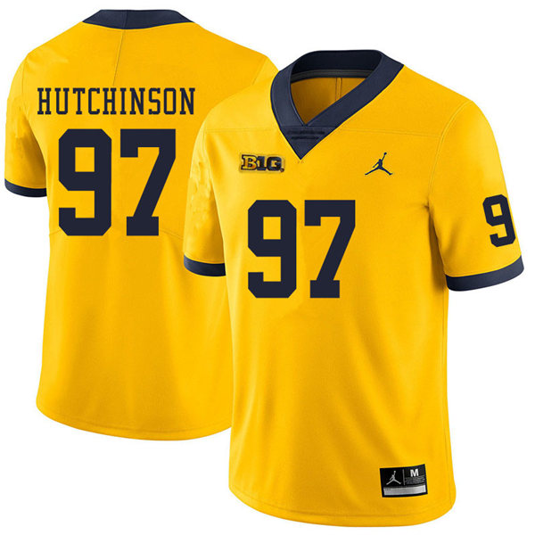 Mens Michigan Wolverines #97 Aidan Hutchinson Jordan Brand Gold College Football Game Jersey