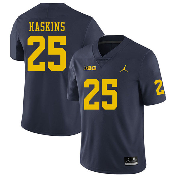 Mens Michigan Wolverines #25 Hassan Haskins Jordan Brand Navy College Football Game Jersey