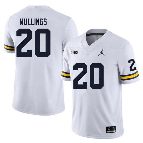 Mens Michigan Wolverines #20 Kalel Mullings Jordan Brand White College Football Game Jersey