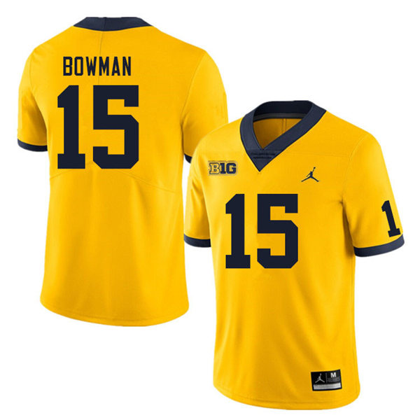 Mens Michigan Wolverines #15 Alan Bowman Jordan Brand Gold College Football Game Jersey
