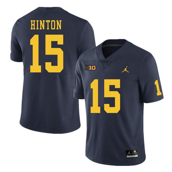 Mens Michigan Wolverines #15 Christopher Hinton Jordan Brand Navy College Football Game Jersey