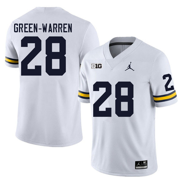 Mens Michigan Wolverines #28 Darion Green-Warren Jordan Brand White College Football Game Jersey