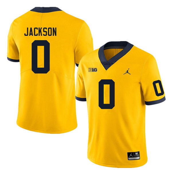 Mens Michigan Wolverines #0 Giles Jackson Jordan Brand Gold College Football Game Jersey