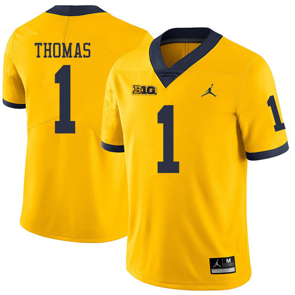 Mens Michigan Wolverines #1 Ambry Thomas Jordan Brand Gold College Football Game Jersey