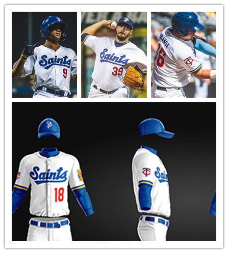 Mens St. Paul Saints Custom Uniforms JT. Riddle Keon Broxton Gilberto Celestino White Royal Minor League Baseball Jersey