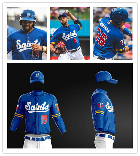 Mens St. Paul Saints Custom Sherman Johnson Drew Maggi Kyle Garlick Rob Refsnyder Royal Minor League Baseball Jersey