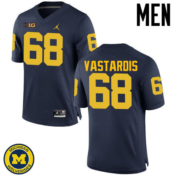 Mens Michigan Wolverines #68 Andrew Vastardis Navy Jordan Brand College Football Game Jersey