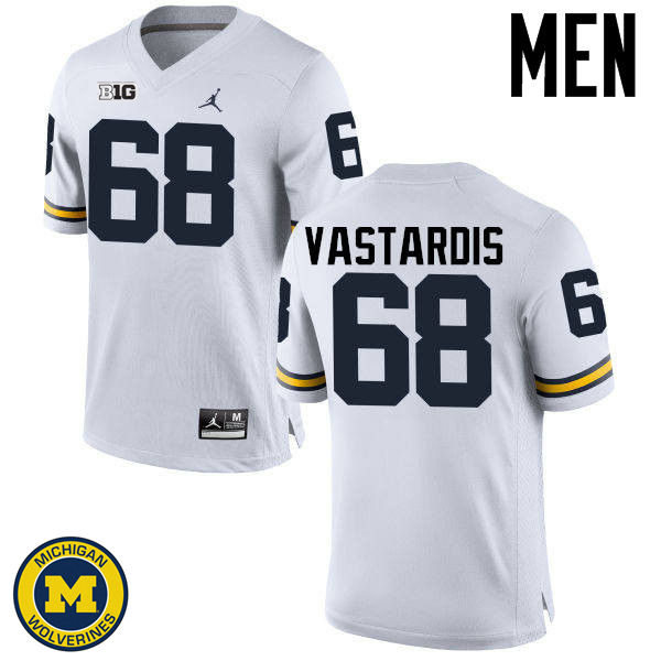 Mens Michigan Wolverines #68 Andrew Vastardis White Jordan Brand College Football Game Jersey