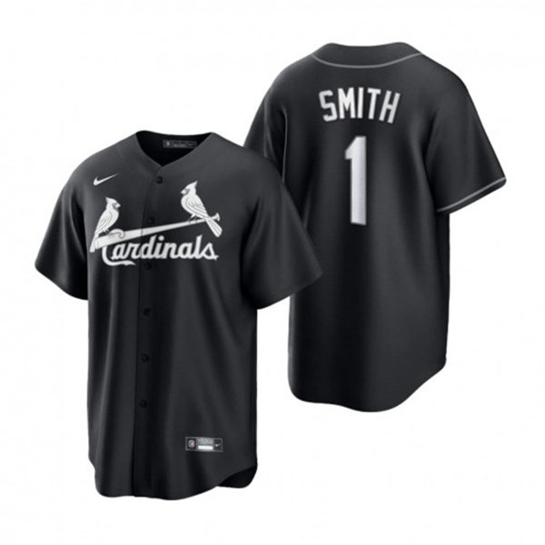 Mens St. Louis Cardinals Retired Player #1 Ozzie Smith Nike 2021 Black White Fashion Jersey