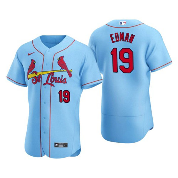 Mens St. Louis Cardinals #19 Tommy Edman Nike Light Blue Alternate Flex Base Jersey