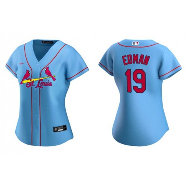 Womens St. Louis Cardinals #19 Tommy Edman Nike Light Blue Alternate Cool Base Jersey