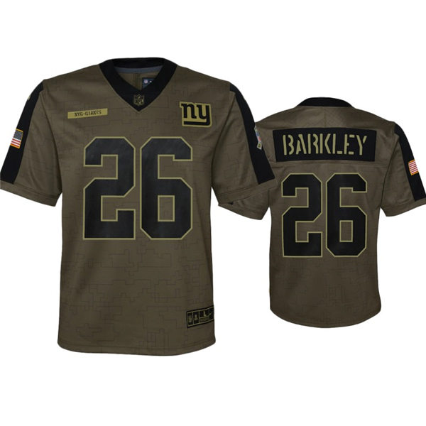 Youth New York Giants #26 Saquon Barkley Nike Olive 2021 Salute To Service Limited Jersey