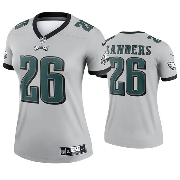 Womens Philadelphia Eagles #26 Miles Sander Nike 2021 Silver Inverted Legend Jersey
