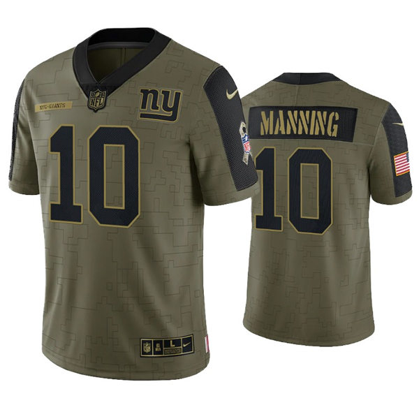 Mens New York Giants Retired Player #10 Eli Manning Nike Olive 2021 Salute to Service Limited Jersey