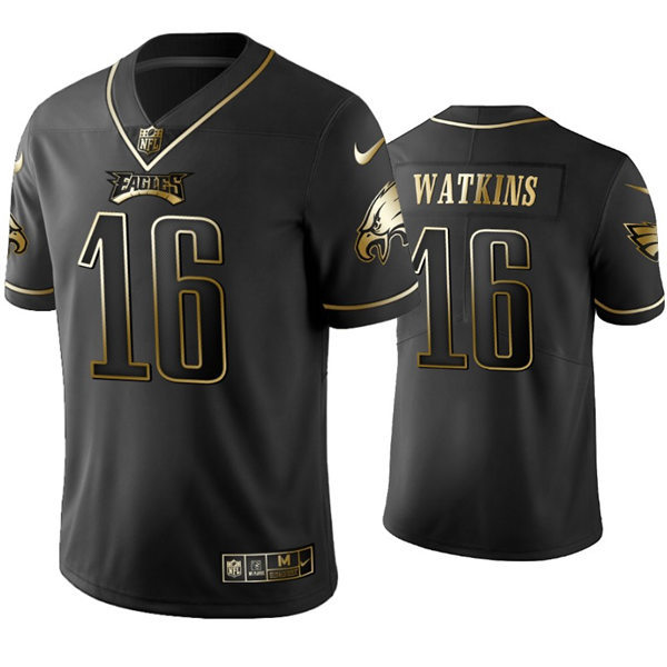 Mens Philadelphia Eagles #16 Quez Watkins Nike Black Golden Edition Vapor Limited Jersey