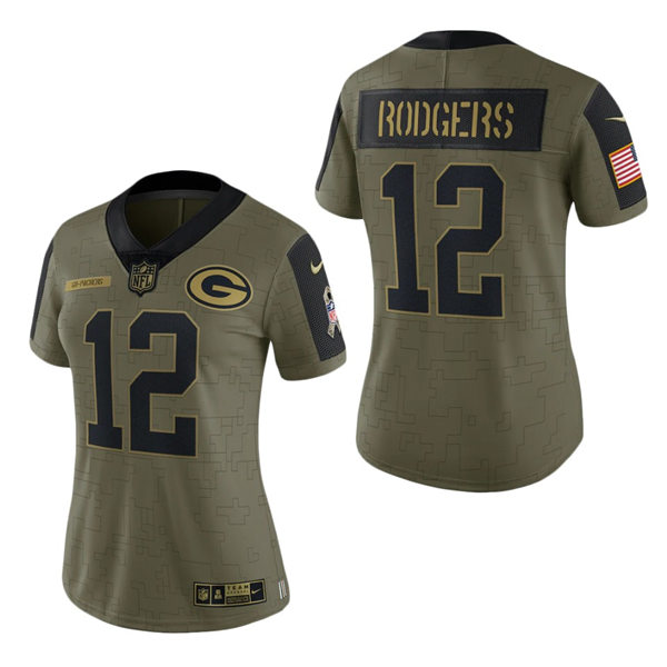 Womens Green Bay Packers #12 Aaron Rodgers Nike Olive 2021 Salute To Service Jersey