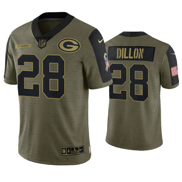 Mens Green Bay Packers #28 A. J. Dillon Nike Olive 2021 Salute To Service Limited Jersey
